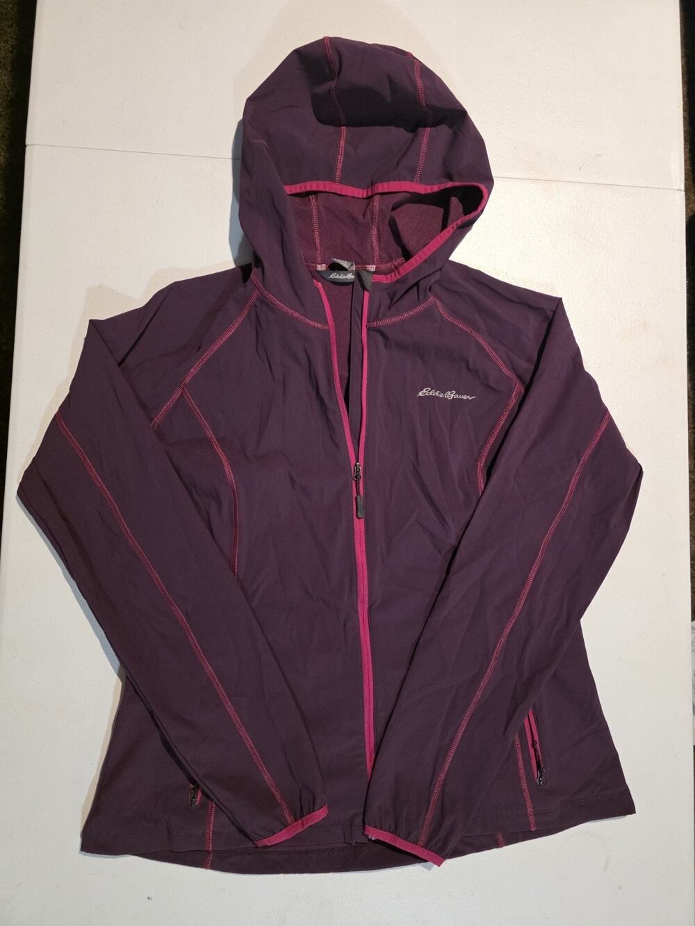 Eddie Bauer Hooded Jacket Women's Size L Plum Purple Stretch Nylon Blend